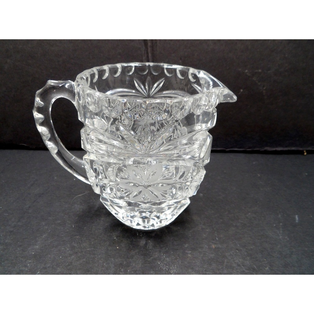 Vtg Antique Floral Deep Cut Brilliant Glass Creamer